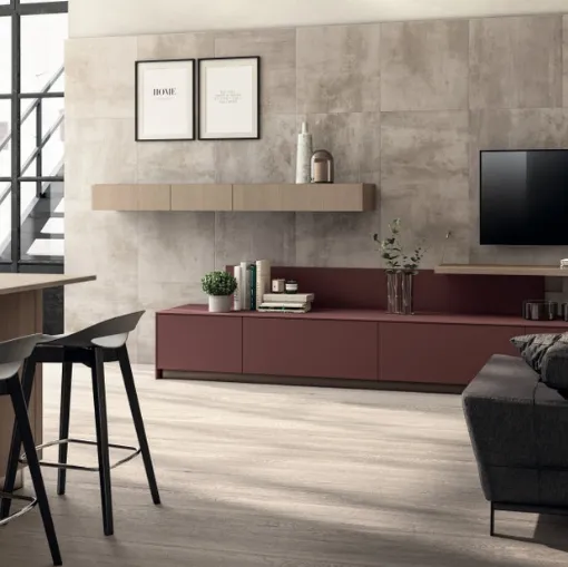 Parete Attrezzata Living Liberamente 02 in laminato Rosso Jaipur di Scavolini