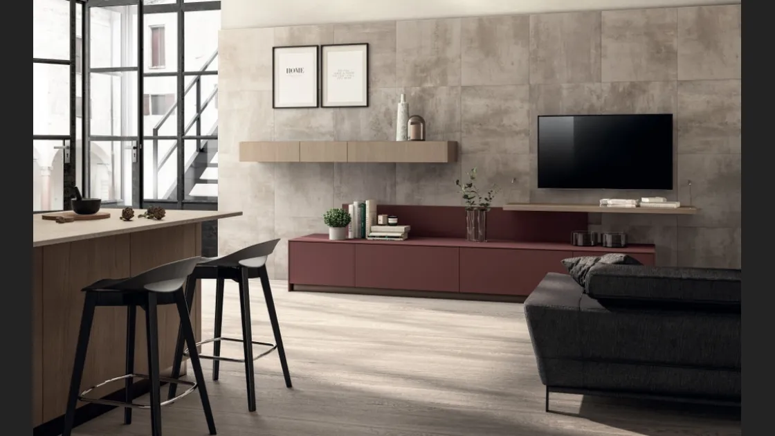 Parete Attrezzata Living Liberamente 02 in laminato Rosso Jaipur di Scavolini