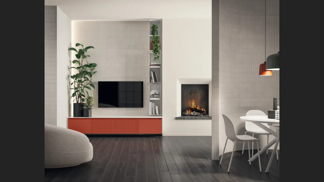Parete Attrezzata Living Libra 05 in laccato Rosso Marocco di Scavolini