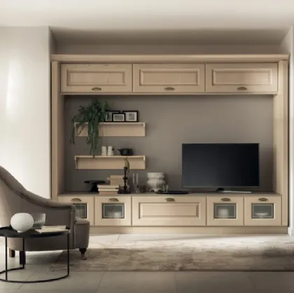 Parete Attrezzata Living Madeleine 01 in Frassino Bianco Burro di Scavolini