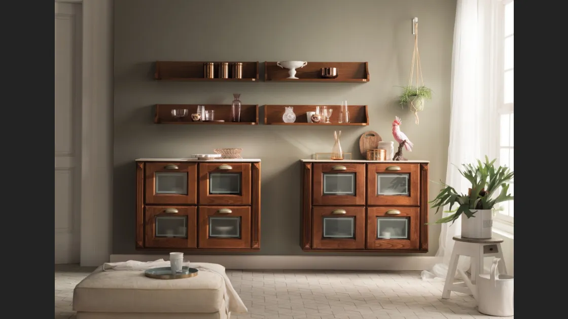 Parete Attrezzata Living Madeleine 03 sospesa in Castagno di Scavolini
