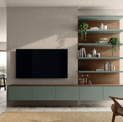 Parete Attrezzata sospesa Living Moda 03 in decorativo Rovere Land di Scavolini