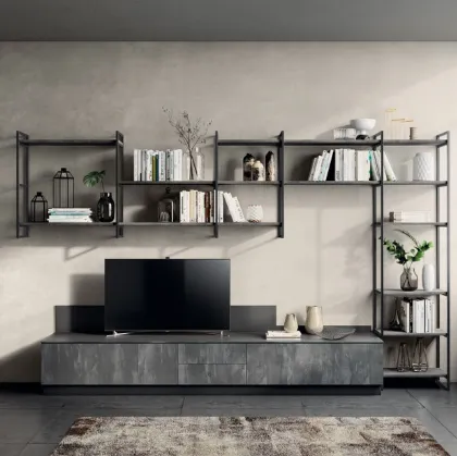 Parete Attrezzata Living Mood 04 in decorativo Concrete Harlem di Scavolini