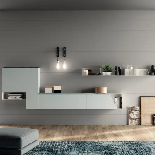 Parete Attrezzata sospesa Living Mood 03 in laccato opaco Ghiaccio di Scavolini