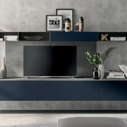 Parete Attrezzata sospesa Living Mood 07 in laccato Blu Moon di Scavolini
