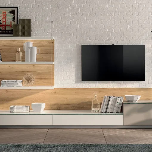 Parete Attrezzata Living Mood 02 in laccato opaco Visone e Bianco Prestige di Scavolini