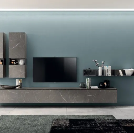 Parete Attrezzata Living Mood 05 in Laminato Pietra Grey di Scavolini