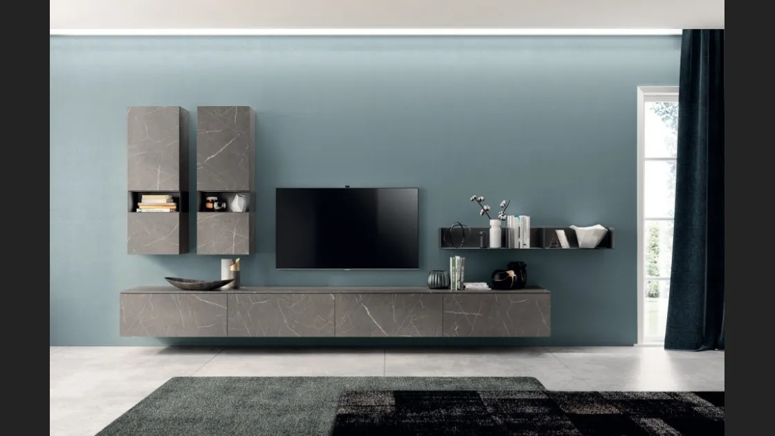 Parete Attrezzata Living Mood 05 in Laminato Pietra Grey di Scavolini