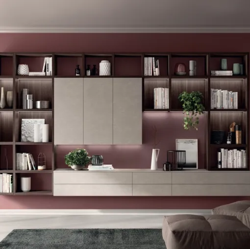 Parete Attrezzata Living Mood 01 in decorativo Larice e Vertigo di Scavolini