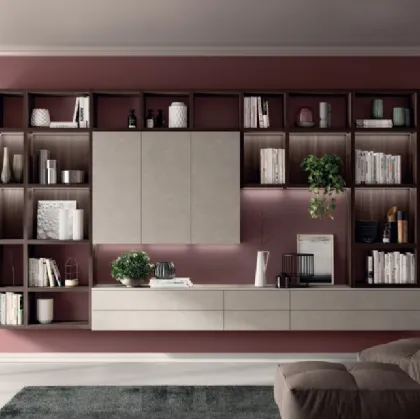 Parete Attrezzata Living Mood 01 in decorativo Larice e Vertigo di Scavolini