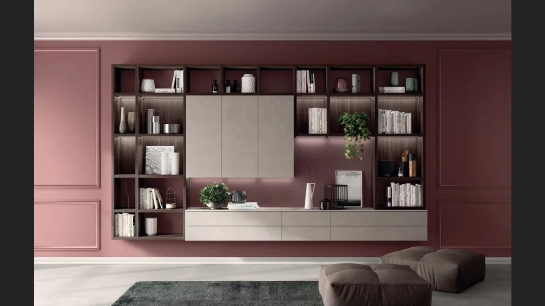 Parete Attrezzata Living Mood 01 in decorativo Larice e Vertigo di Scavolini