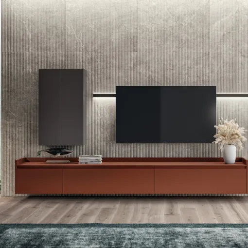 Parete Attrezzata Living Motus 03 in laccato opaco Ruggine di Scavolini