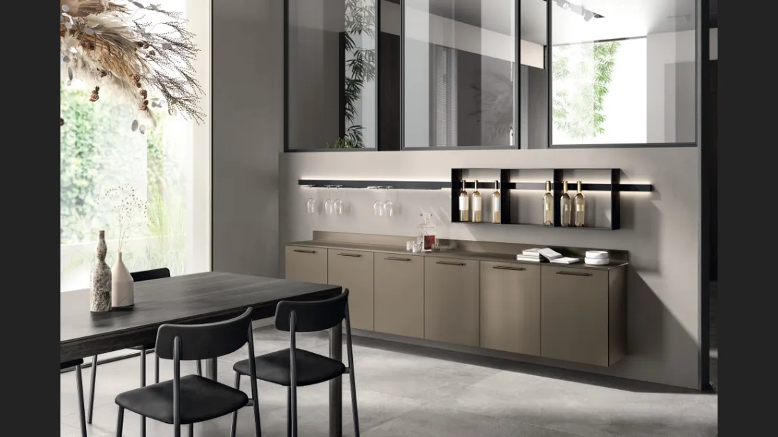 Parete Attrezzata sospesa Living Musa 02 in laccato Grigio Matera di Scavolini