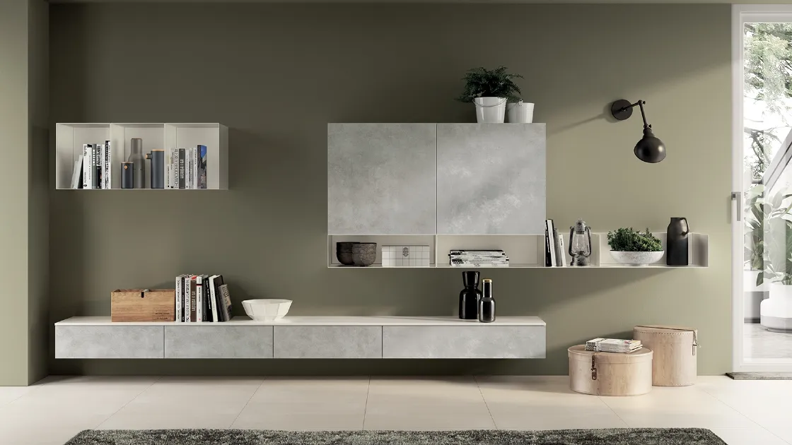 Parete Attrezzata Living Sax 01 in decorativo Concrete Light di Scavolini