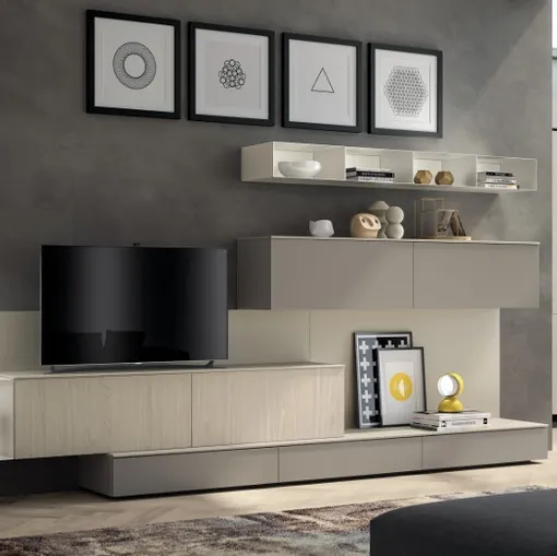 Parete Attrezzata Living Sax 05 in decorativo Rovere e Laccato di Scavolini