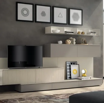 Parete Attrezzata Living Sax 05 in decorativo Rovere e Laccato di Scavolini