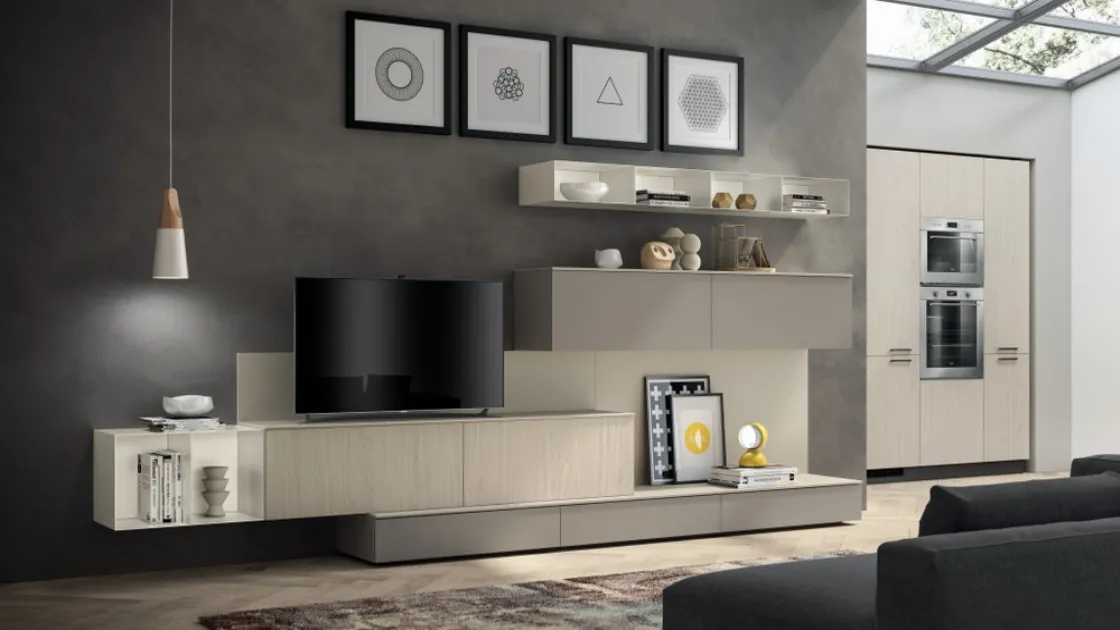 Parete Attrezzata Living Sax 05 in decorativo Rovere e Laccato di Scavolini