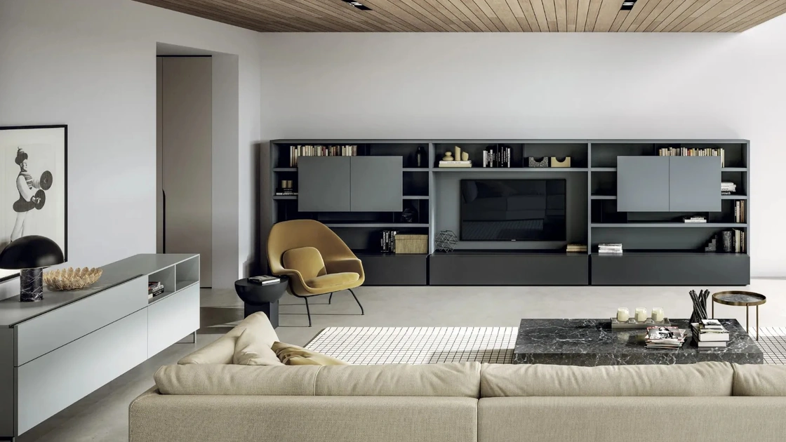 Parete Attrezzata Line Up 14 in laccato opaco di Dielle Modus