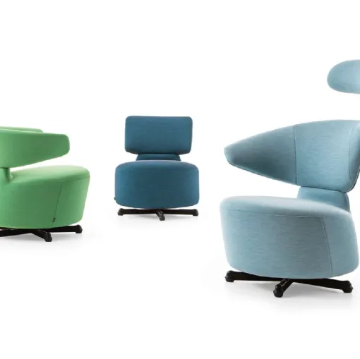 Poltroncine di design Aki-Biki-Canta dalla forma dinamica e confortevole in tessuto di Cassina