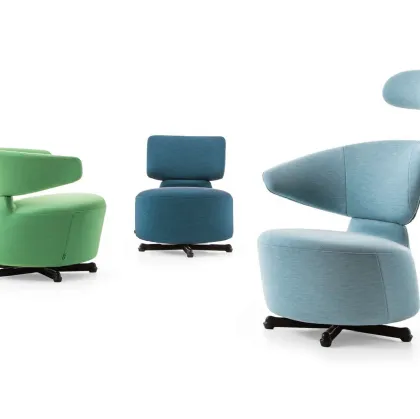 Poltroncine di design Aki-Biki-Canta dalla forma dinamica e confortevole in tessuto di Cassina
