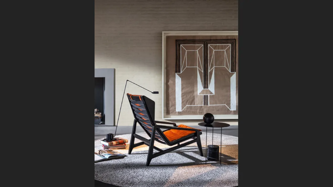 Poltrona di design D-156-3 in tessuto con struttura in legno di Molteni & C