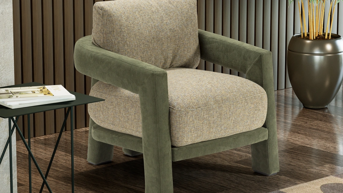 Poltroncina originale morbida e accogliente in tessuto Duo di Kermes divani