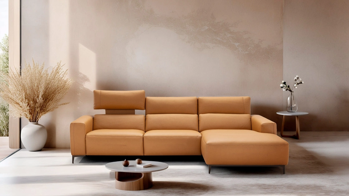 Divano relax in pelle con penisola Bertè di Franco Ferri