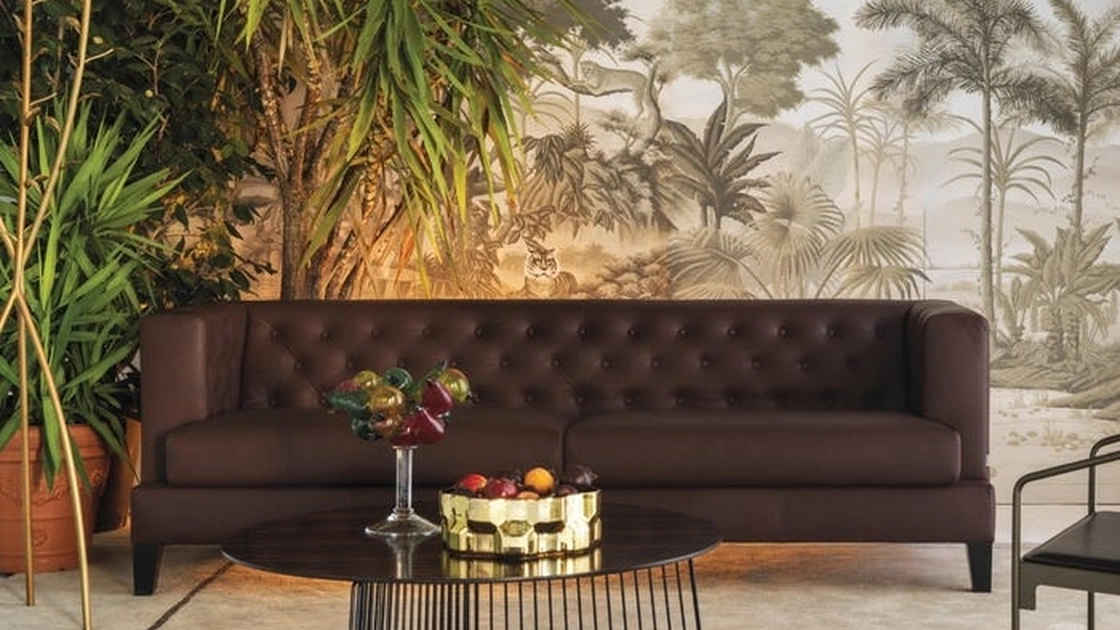 Divano lineare in pelle Hall di Driade