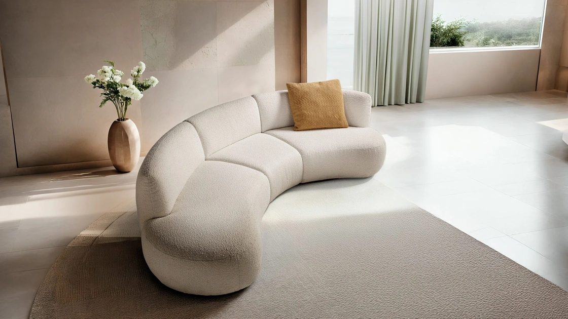 Divano lineare dalla linea curva in tessuto Elisa di Franco Ferri