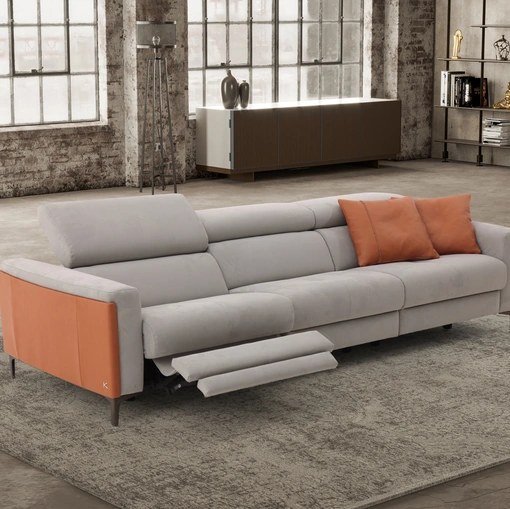 Divano relax lineare in microfibra con particolari in pelle con colore in contrasto Gerard di Kermes divani