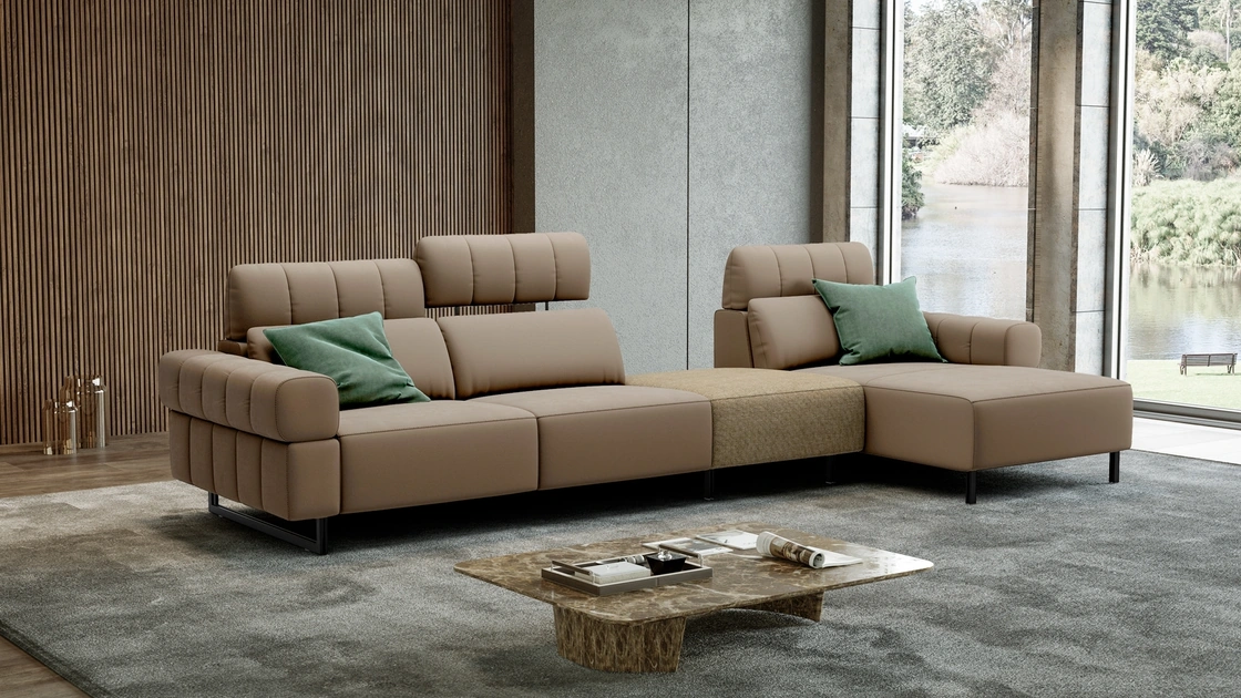 Divano in microfibra con penisola Brian di Kermes divani