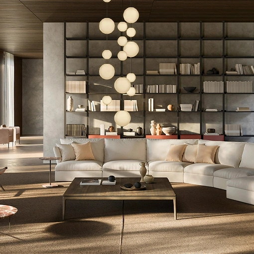 Salotto con penisola Pillow 20 di De Padova