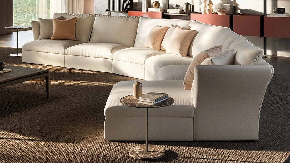 Salotto con penisola Pillow 20 di De Padova