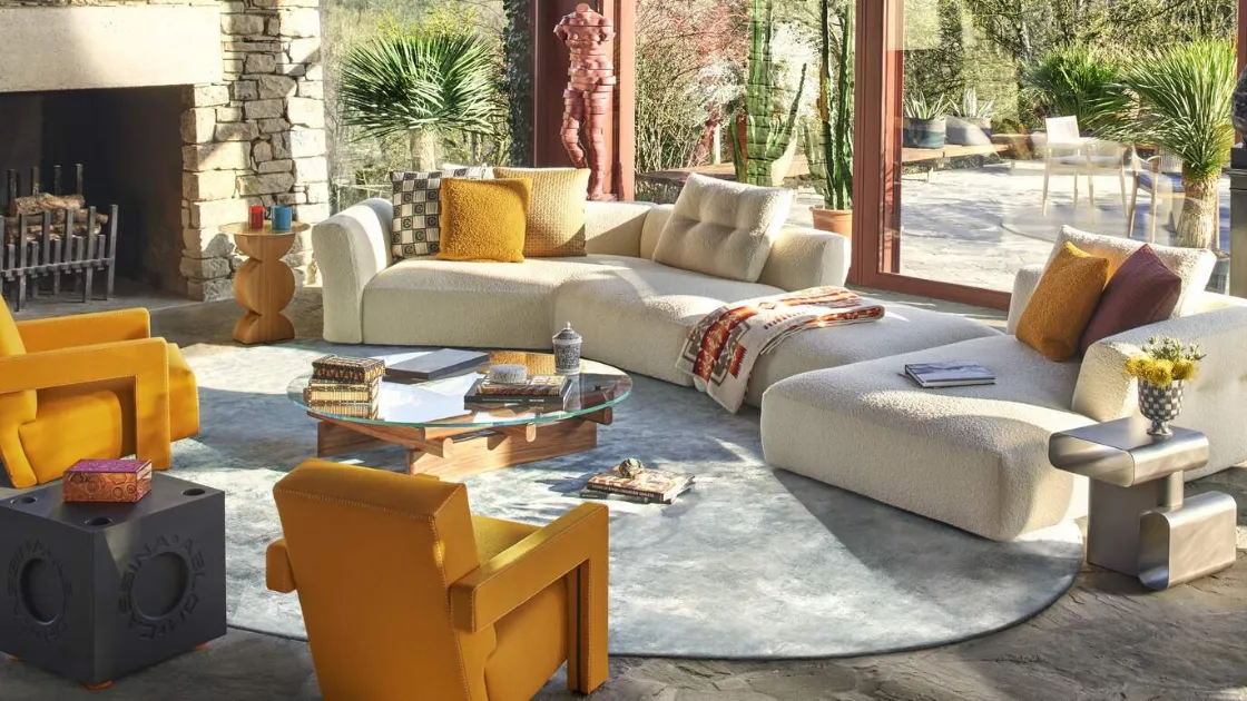 Divano modulare in tessuto con penisola Sengu Bold di Cassina