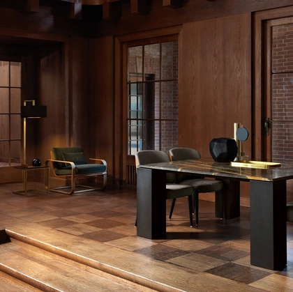 Tavolo Darko con top in marmo e gambe in frassino laccato nero di Daytona Home