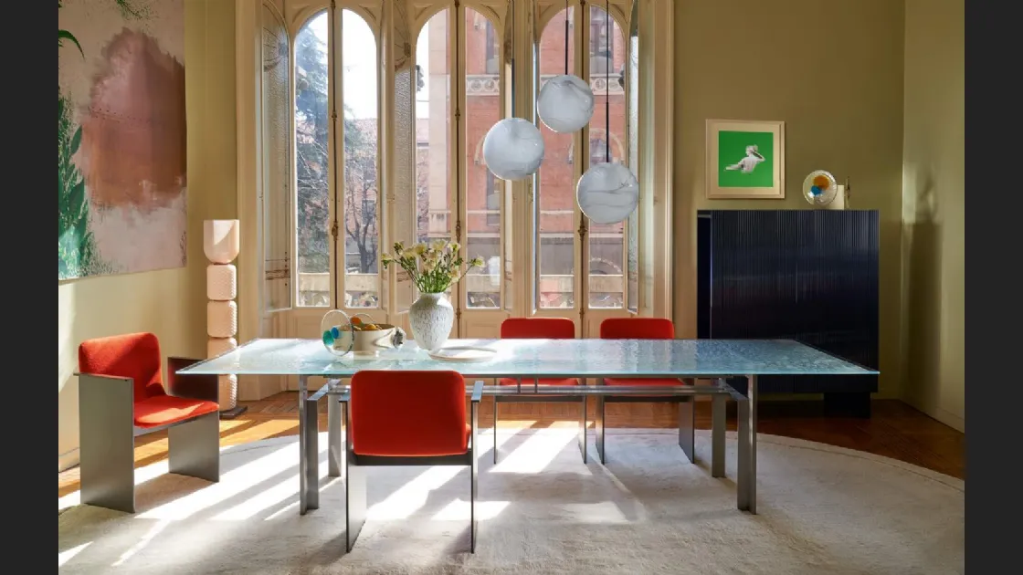 Tavolo con top in vetro increspato Doge Laguna di Cassina