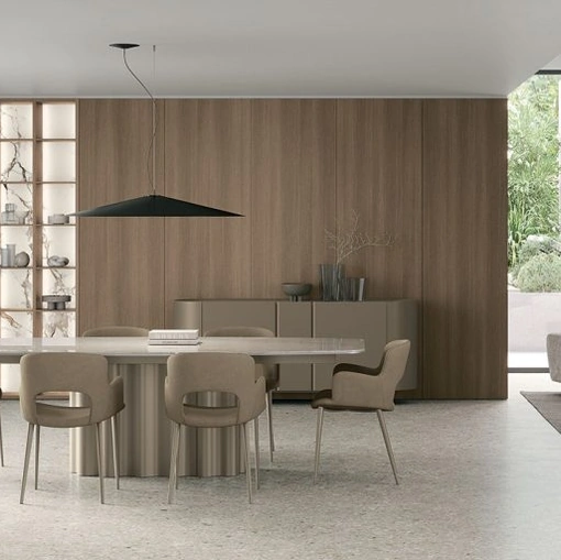 Tavolo Fortuny con piano in gres e struttura in metallo di Tomasella