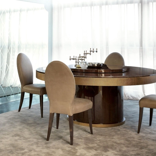 Tavolo Karma rotondo noce dark lucido spazzolato e ottone brunito di Daytona Home