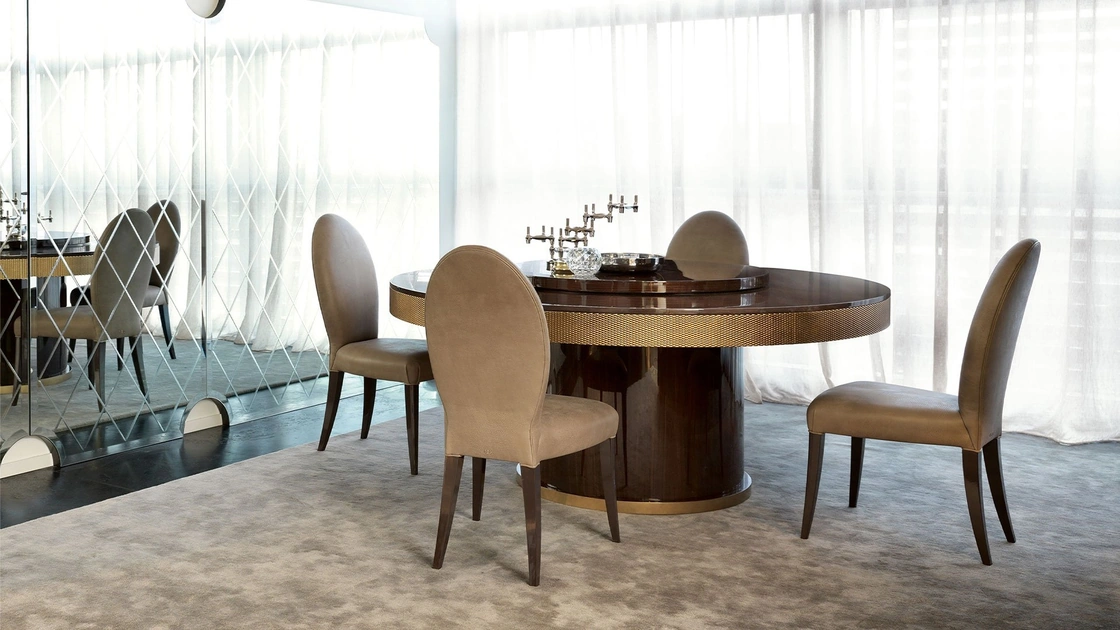 Tavolo Karma rotondo noce dark lucido spazzolato e ottone brunito di Daytona Home