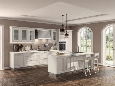 Cucina Classica con isola Family 03 in decorativo Larice Neve con isola di Scavolini