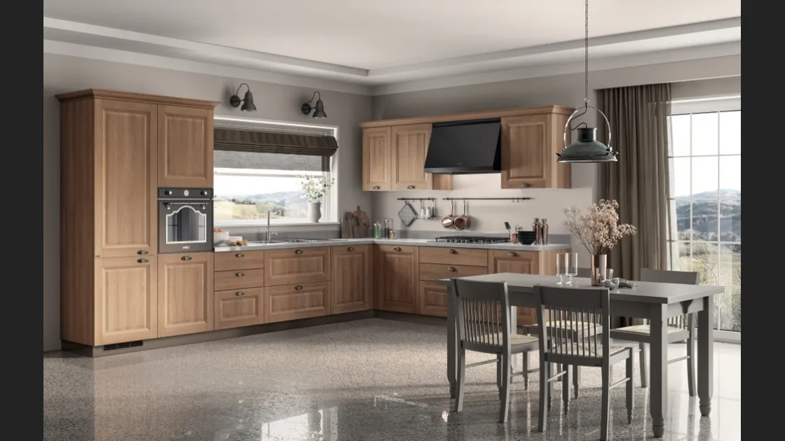 Cucina Classica angolare Family 04 in decorativo Rovere Azteco di Scavolini
