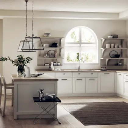 Cucina Classica angolare con isola Favilla 05 in laccato opaco Bianco Prestige di Scavolini
