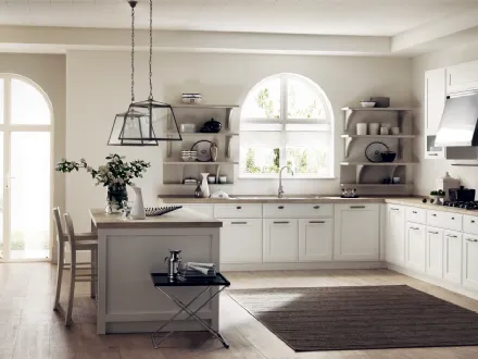 Cucina Classica angolare con isola Favilla 05 in laccato opaco Bianco Prestige di Scavolini