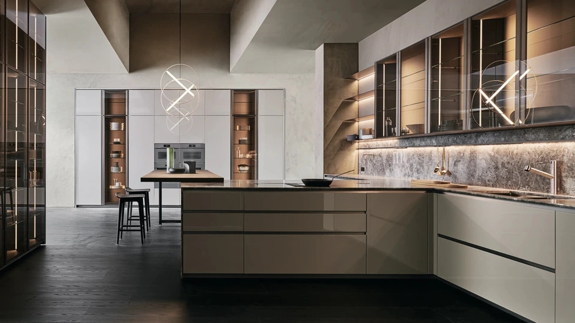 Cucina Design Prime in laccato lucido Argilla di Molteni & C