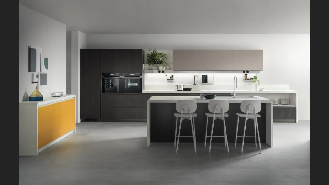 Cucina Moderna Dandy Plus 05 Rovere Carbone e Giallo Senape di Scavolini