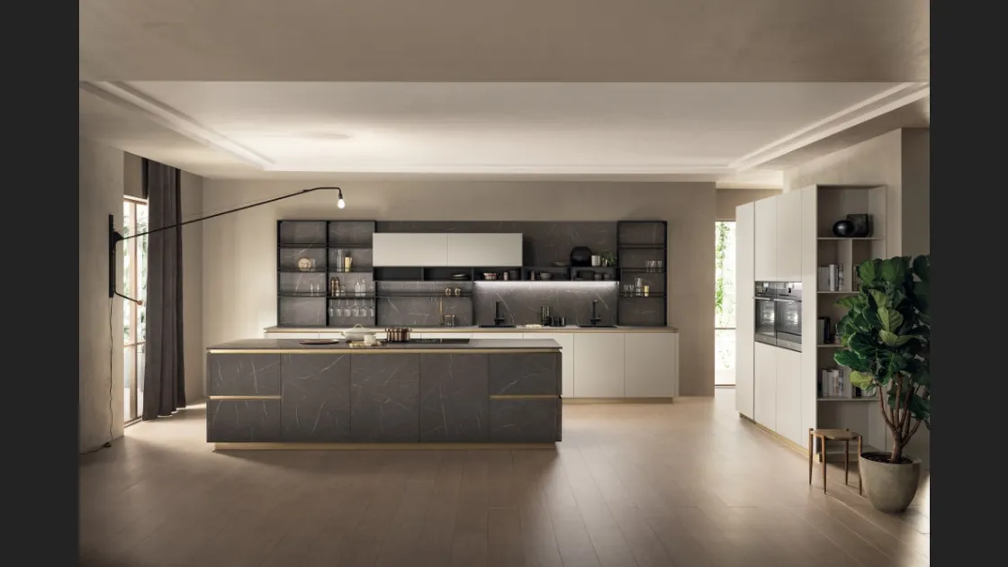 Cucina Moderna DeLinea 01 in Pietra Grey e Grigio Chiaro di Scavolini
