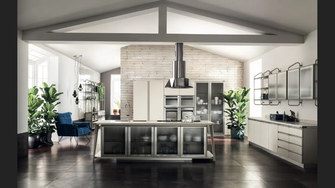 Cucina Moderna Diesel Open Workshop 10 con Top in Quarz Motley di Scavolini