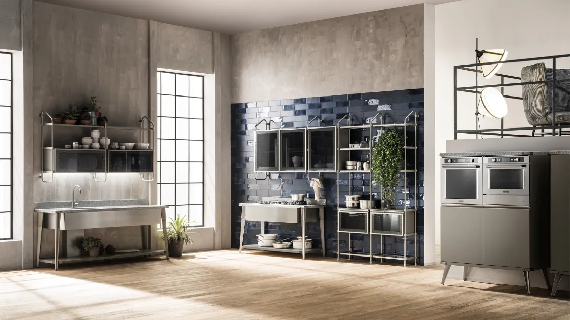 Cucina Moderna Diesel Open Workshop 12 in Acciaio Soft di Scavolini