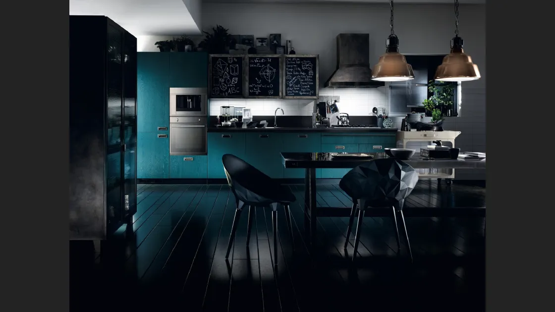 Cucina Moderna Diesel Social Kitchen 09 in Rovere laccato Tempera Indigo di Scavolini
