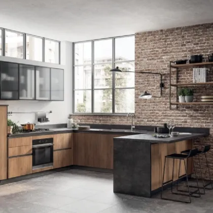 Cucina Moderna con penisola Evolution 04 in Rovere Land di Scavolini